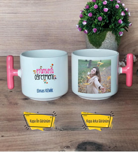 Fransızca Öğretmeni Kupa Bardak Fotoğraflı T Pembe Kulplu Öğretmenler Günü Hediyesi