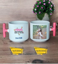Fransızca Öğretmeni Kupa Bardak Fotoğraflı T Pembe Kulplu Öğretmenler Günü Hediyesi