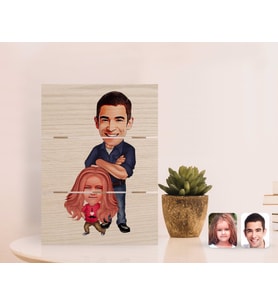 BK Gift Kişiye Özel Baba Kız Karikatürlü Otantik Masaüstü Ahşap Palet Çerçeve-1 (Beyaz)