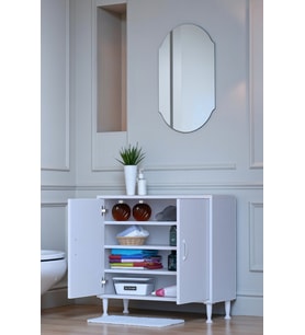 Eliusta Nirat 65 cm 4 Bölmeli Beyaz Banyo Mutfak Dolabı 3 Raflı Kapaklı Çok Amaçlı Dolap 65x75x32,5 cm