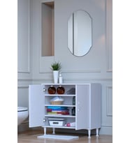 Eliusta Nirat 65 cm 4 Bölmeli Beyaz Banyo Mutfak Dolabı 3 Raflı Kapaklı Çok Amaçlı Dolap 65x75x32,5 cm