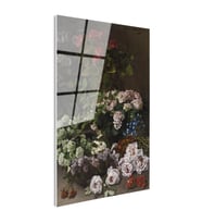 Tamperli Gerçek Cam Tablo Claude Monet Sepetli Çiçekler Canlı Renkler Ressam Tablosu Dekoru