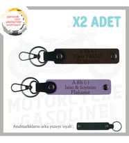 Motorcu Dostlara İsim Plaka ve A Rh (-) Kan Grubu Güvenli Sürüş x2 Anahtarlık Set, Mor-K Kahve-Syh