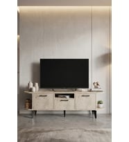 TV Sehpası 160 cm Modern 3 Kapaklı Tv Sehpa Çok Amaçlı Konsol Ünitesi 5036 Traverten