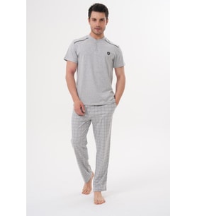 Mecit 2981 Gri Büyük Beden Kısa Kollu Erkek Pijama Takımı