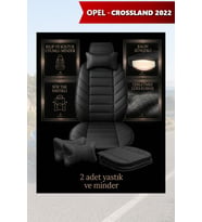 opel crossland 2022 Koltuk ve Kılıf uyumlu Yastık Minder Lüks Siyah 2 Minder 2 Yastık