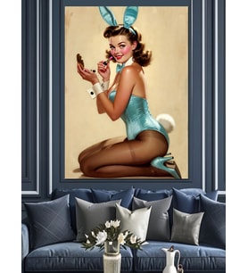 Tavşan Kulaklı Pin-Up Kız Dekoratif Kanvas - Mdf Ahşap Tablo