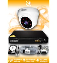 ELITCAM 1 Kameralı Dome 1 İç Kamera Set 100 GB HDD Full HD Gece Görüşlü Güvenlik Kamerası Sistemi