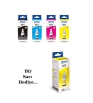 T664 Ecotank L220 4 Renk Orjinal Mürekkep Seti + 1 Adet Sarı Hediyeli T664 244 Uyumlu