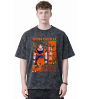 Tasarım Son Goku Dragon Ball Anime Baskılı Unisex Oversize Eskitme Yıkamalı Tişört