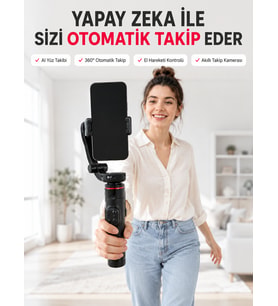 AI Yüz Takip Özellikli Gimbal Selfie Stick 360° Dönebilen Telefon Tutucu Uzayabilir Bluetooth Kumandalı