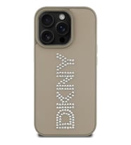 Apple iPhone 14 Pro Max Uyumlu Kılıf DKNY Orjinal Lisanslı Taşlı DKNY Yazılı Metalik Rhinestones PU Deri Kapak (Kahverengi)