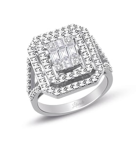 0.47 Ct Kalemli Tasarım Baget Kare Tektaş Yüzük (Beyaz)