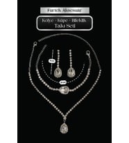 Kadın Maesteso Beyaz Kristal Zirkon Taşlı Kolye + Küpe + Bileklik Gümüş Kaplama Kombin Takı Seti