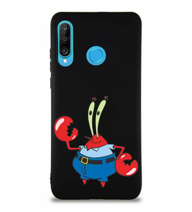 Huawei P30 Lite Soft Premier Kapak Bay Yengeç Tasarımlı Silikon Kılıf - Siyah (Şeffaf)