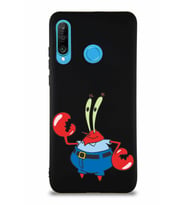 Huawei P30 Lite Soft Premier Kapak Bay Yengeç Tasarımlı Silikon Kılıf - Siyah (Şeffaf)