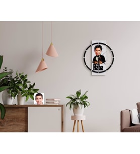 BK Gift Kişiye Özel Godfather Baba Karikatürlü 45cm Ahşap Duvar Saati-4 (Beyaz)