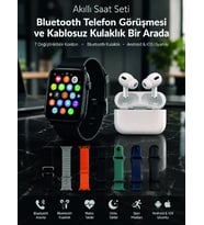Bluetooth Telefon Görüşmeli Akıllı Saat Seti Kablosuz Bluetooth Kulaklık 7 Değiştirilebilir Kordon