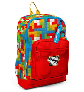 Coral High Dört Bölmeli Kız ve Erkek Çocuk İlkokul 1-2-3-4. Sınıf Okul Sırt Çantası - Kırmızı Yapı Blokları
