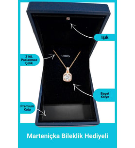 Işıklı Premium Kutuda  Zirkon Taşlı Baget Kolye Gold  Paslanmaz - 316l Çelik  Hediye Paketi Yapılır