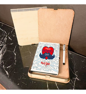 Babaya Hediye Ahşap Kutulu Defter Kalem Set 002