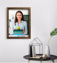 BK Gift Kişiye Özel Kadın Öğretmen Fotoğraflı Doğal Masif Ahşap Çerçeveli Tablo 45x65cm-1