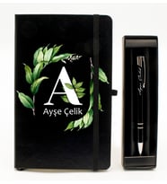 Kişiye Özel Siyah Defter & Kişiye Özel Siyah Tükenmez Kalem Hediye Seti