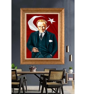 Altın Varaklı Çerçeveli Paspartulu Atatürk Tablo DC1550 (Gold)
