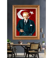 Altın Varaklı Çerçeveli Paspartulu Atatürk Tablo DC1550 (Gold)