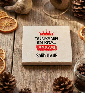 Kişiye Özel En Kral Baba Bardak Altlığı Babalar Günü Hediyesi (Krem)