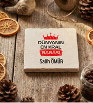 Kişiye Özel En Kral Baba Bardak Altlığı Babalar Günü Hediyesi (Krem)