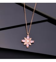 925 Ayar Gümüş Pembe Taşlı Kamelya Çiçeği Kolye