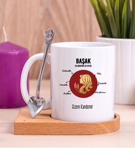 Kişiye Özel Başak Burcuna Hediye Ahşap Altlıklı Beyaz Kupa Bardak