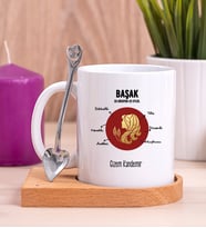 Kişiye Özel Başak Burcuna Hediye Ahşap Altlıklı Beyaz Kupa Bardak