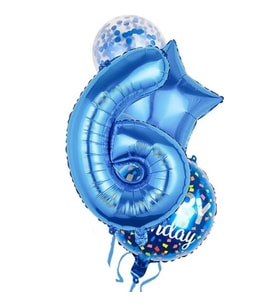 Mavi 6 Yaş Happy Birthday Konfetili Balon Set
