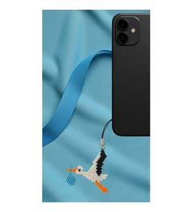 Miyuki Boncuk El Yapımı Pembe Bebek Bohçası Taşıyan Leylek Telefon Çarmı - Charm