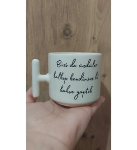 Krem Rengi Eğlenceli Yazılı Esprili Özel Tasarım Baskılı T Kupa Bardak Latte Bardağı
