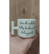 Krem Rengi Eğlenceli Yazılı Esprili Özel Tasarım Baskılı T Kupa Bardak Latte Bardağı