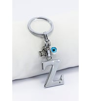 Gümüş Renkli Yıldızlı Nazar Boncuklu Metal Z Harfi Anahtarlık / Harfli Çanta Süsü