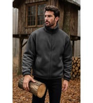 Ghassy Co. Erkek Pro Termal İç Dış Sherpa Sonbahar Kış Tam Fermuarlı Peluş Sweatshirt (Füme)