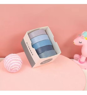 Vintage Washi Tape Bant Yapışkanlı Maskeleme Kağıdı Renkli Bant 5 li - Mavi Tonları N3