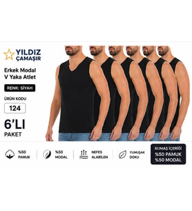 Yıldız Çamaşır Erkek YAZLIK Süper İnce V Yaka Sıfır Kol Modal Fanila Atlet (123-124 ) - 6 Adet