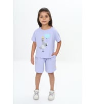 Toontoy Kız Çocuk Ördek Baskılı Şortlu Takım (Mavi)
