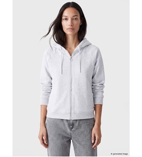 LCW Limitless Gri Kolları Çıtçıtlı Kadın Oversize Kalın Fermuarlı Sweatshirt