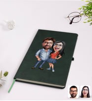 BK Gift Kişiye Özel Sevgililer Karikatürlü Yeşil Termo Deri Defter Model 105
