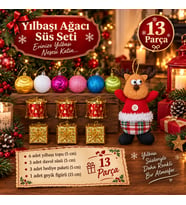 Yeni Yıla Özel 13 Parça Yılbaşı Ağacı Süsü Geyik Figürlü Noel Peluş ve Yılbaşı Aksesuar Süsleme Seti