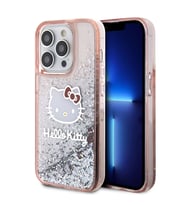 Apple iPhone 15 Pro Uyumlu Kılıf Hello Kitty Orjinal Lisanslı İkonik Sıvılı Glitter Kapak (Pembe)