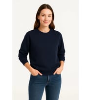 Üç İplik Düz Bisiklet Yaka SweatShirt - Lacivert