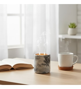 Evinize Ve Ofisinize Prestijli Hediyelik, Dışı Mermer Desenli  Çift Alevli Mum, Marble Gri Renk
