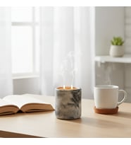 Evinize Ve Ofisinize Prestijli Hediyelik, Dışı Mermer Desenli  Çift Alevli Mum, Marble Gri Renk